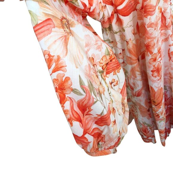 H&M V-Neck Balloon-Sleeved Feminine Romantic Summer Floral Flared Mini Dress S - Picture 6 of 16